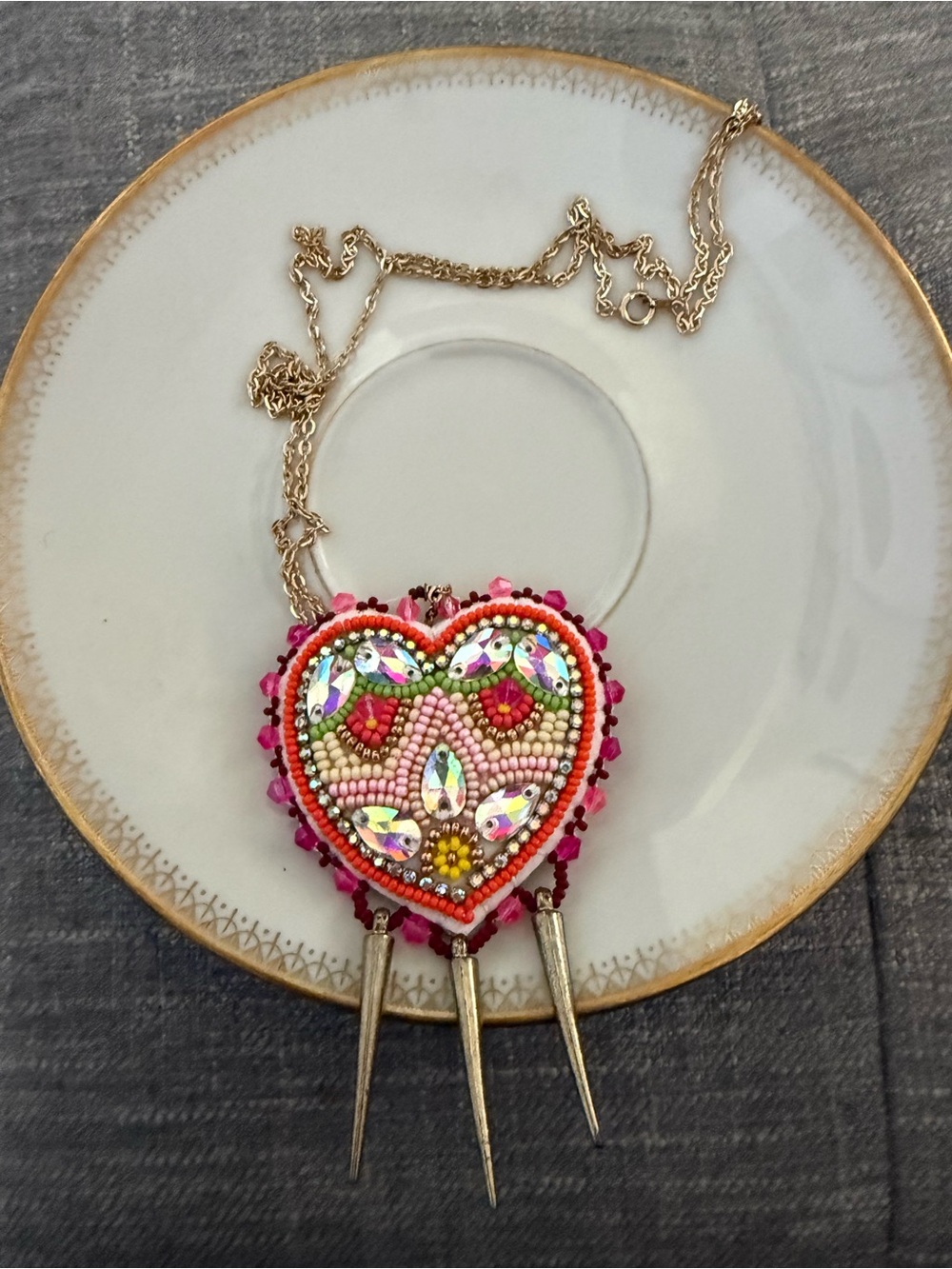 Handmade Pink Heart Beaded Pendant Necklace